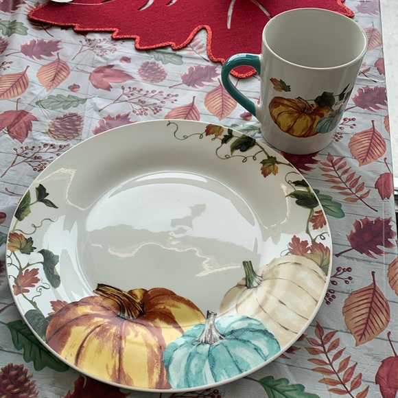 Royal Norfolk Stoneware Pumpkin Dinner Plates, 10.5 in. Thanksgiving themed - Picture 2 of 16
